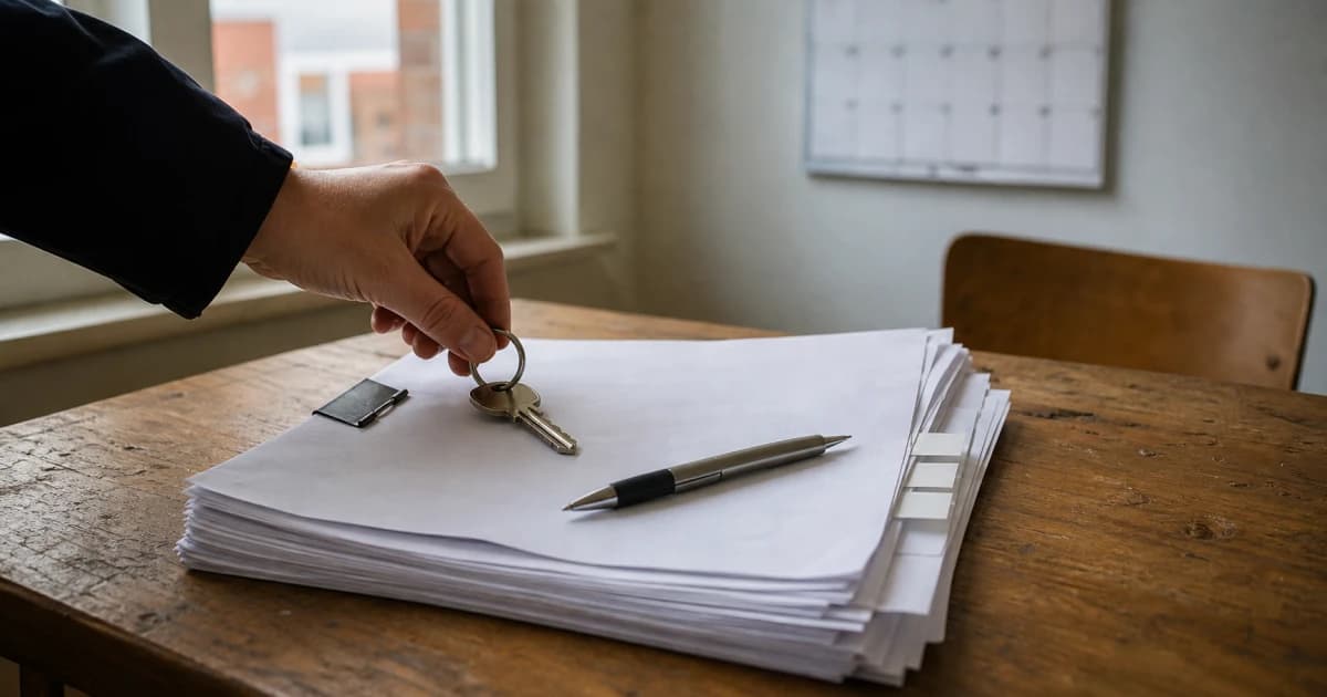 Een getekend Nederlands huurcontract met sleutels, een pen en een kalender