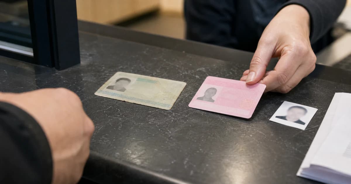 Een buitenlands en Nederlands rijbewijs, pasfoto en aanvraagformulier bij een gemeenteloket