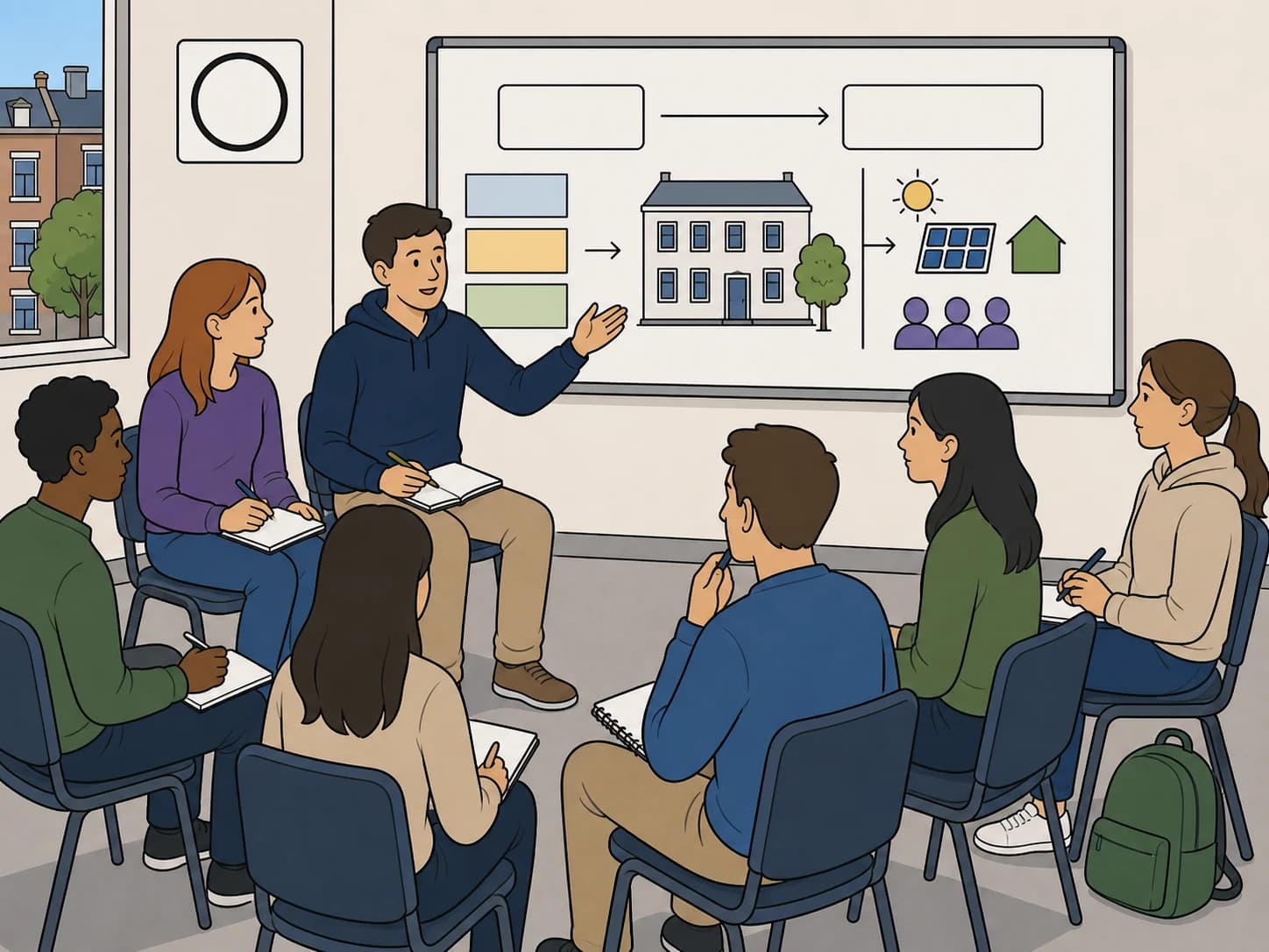 Students discuss the excursion in a group reflection from 14:15 to 15:00.