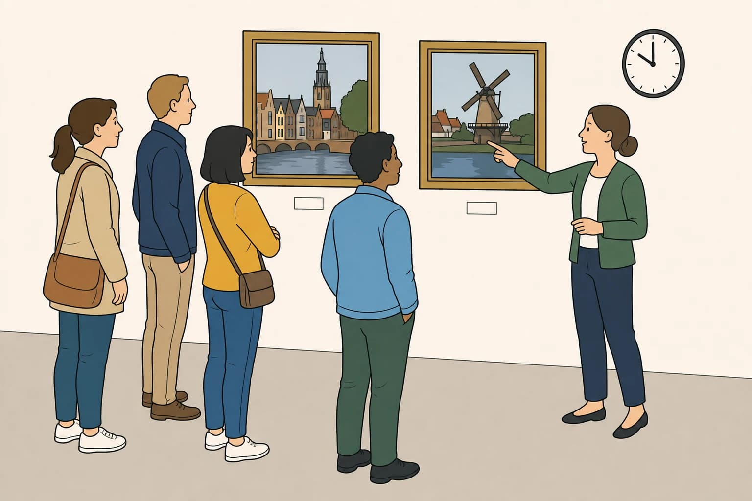 Colleagues receive a guided tour in a small city museum.