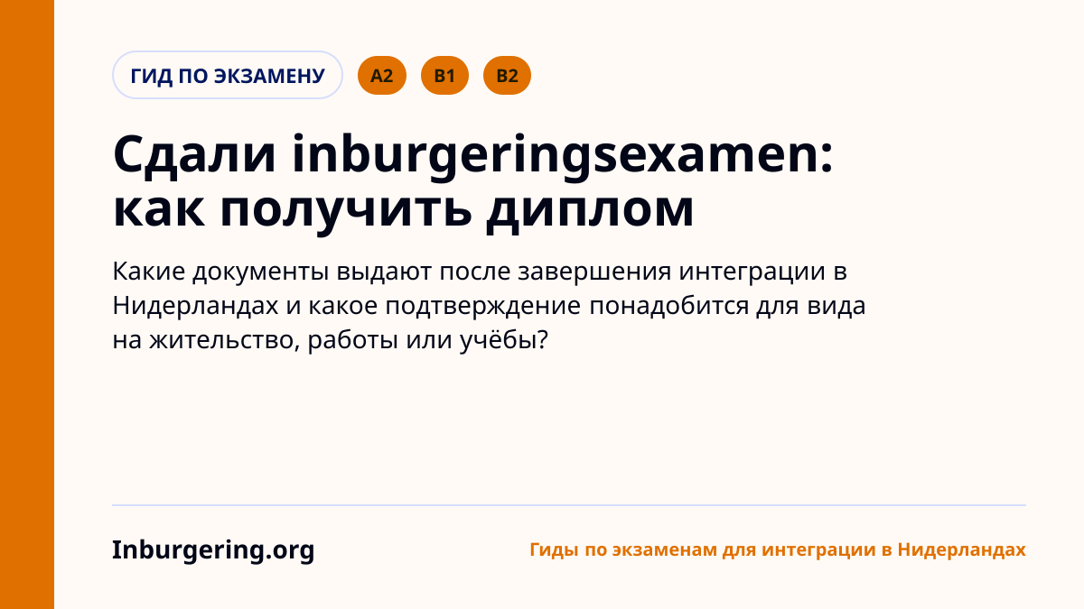 После сдачи экзамена inburgering: диплом, подтверждение для IND и