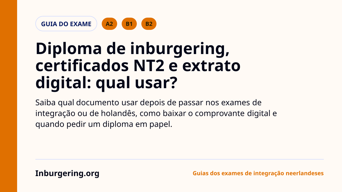Inburgeringsdiploma, certificados NT2 e uittreksel do DUO: o que