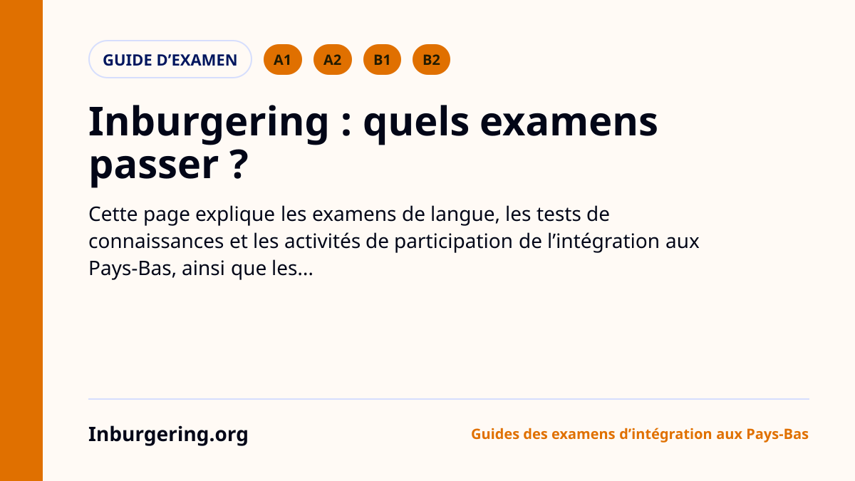 Examens d'inburgering : A1, A2, B1/B2, KNM, ONA, MAP et PVT
