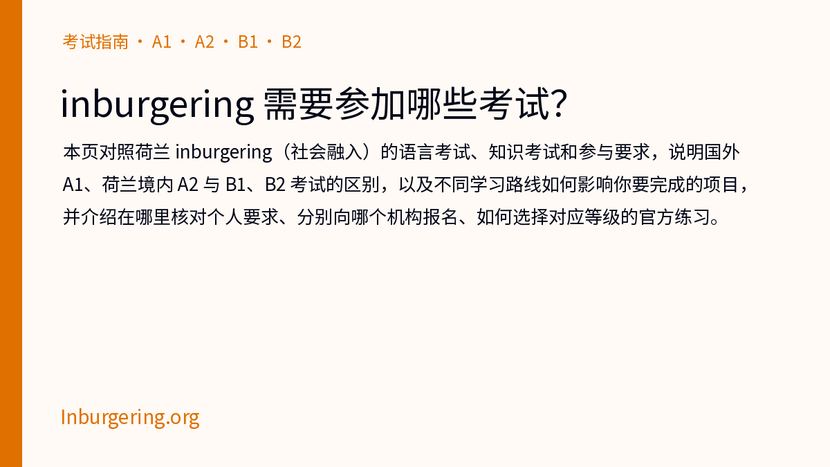 inburgering 考试：A1、A2、B1/B2、KNM、ONA、MAP 和 PVT - Inburgering.org